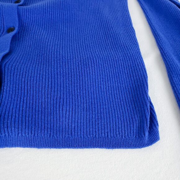 Gap Cobalt Blue Collared Cardigan Womens M Rib Knit CashSoft Preppy Minimalist - Picture 9 of 10